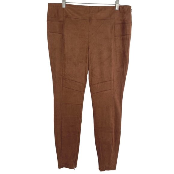 Sundance Catalog Pants Leggings Size 14 Faux Suede Ankle Zip Brown PT-1913 - Picture 1 of 9